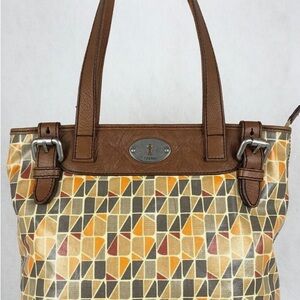 Fossil Key-Per Calypso Purse Grey
Orange Leather Trim Shoulder
Handbag Boho